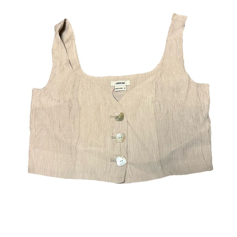 Jason‎ Wu Beige Cropped Tank Vest Mother Of Pearl Square Buttons Medium NWT